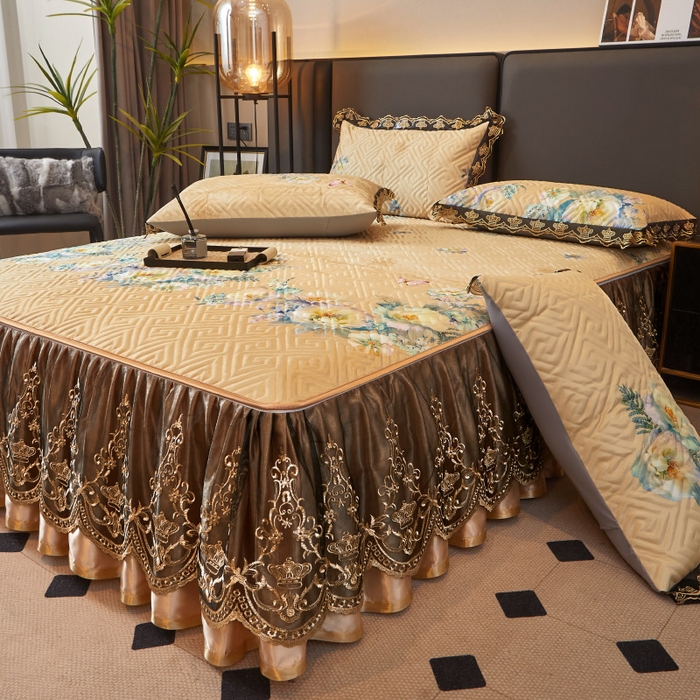 91家纺网 家纺一手货源 找家纺 罗艺轩 2025新款可拆卸床笠式床裙印花冰丝席 芭提雅