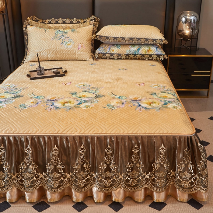 91家纺网 家纺一手货源 找家纺 罗艺轩 2025新款可拆卸床笠式床裙印花冰丝席 芭提雅