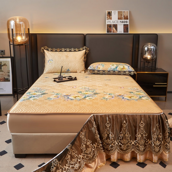 91家纺网 家纺一手货源 找家纺 罗艺轩 2025新款可拆卸床笠式床裙印花冰丝席 芭提雅