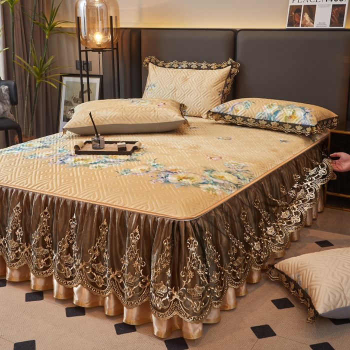 91家纺网 家纺一手货源 找家纺 罗艺轩 2025新款可拆卸床笠式床裙印花冰丝席 芭提雅