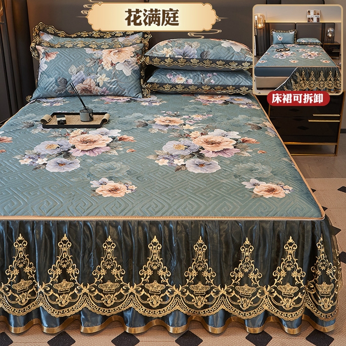 罗艺轩 2025新款可拆卸床笠式床裙印花冰丝席 花满庭