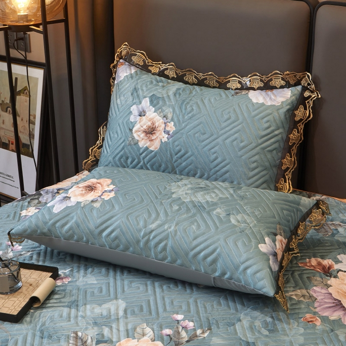 91家纺网 家纺一手货源 找家纺 罗艺轩 2025新款可拆卸床笠式床裙印花冰丝席 花满庭