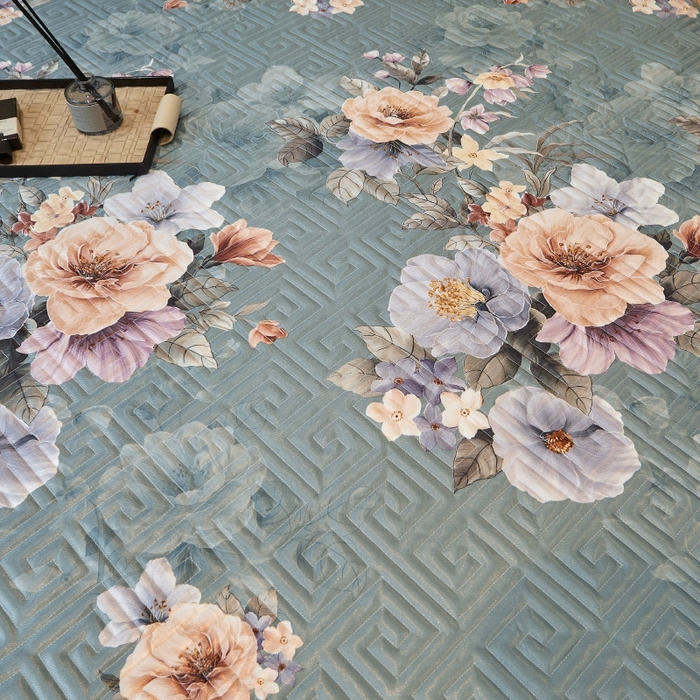 91家纺网 家纺一手货源 找家纺 罗艺轩 2025新款可拆卸床笠式床裙印花冰丝席 花满庭