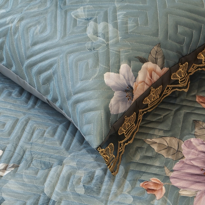 91家纺网 家纺一手货源 找家纺 罗艺轩 2025新款可拆卸床笠式床裙印花冰丝席 花满庭