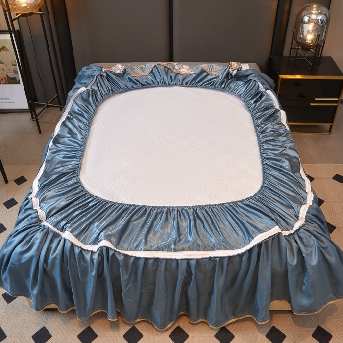 91家纺网 家纺一手货源 找家纺 罗艺轩 2025新款可拆卸床笠式床裙印花冰丝席 花满庭