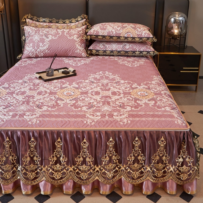 91家纺网 家纺一手货源 找家纺 罗艺轩 2025新款可拆卸床笠式床裙印花冰丝席 华尔兹