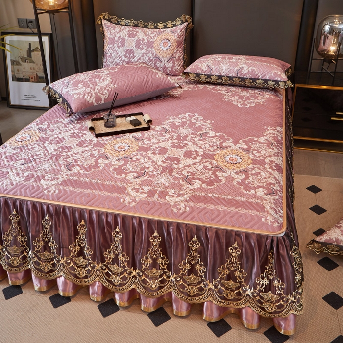 91家纺网 家纺一手货源 找家纺 罗艺轩 2025新款可拆卸床笠式床裙印花冰丝席 华尔兹