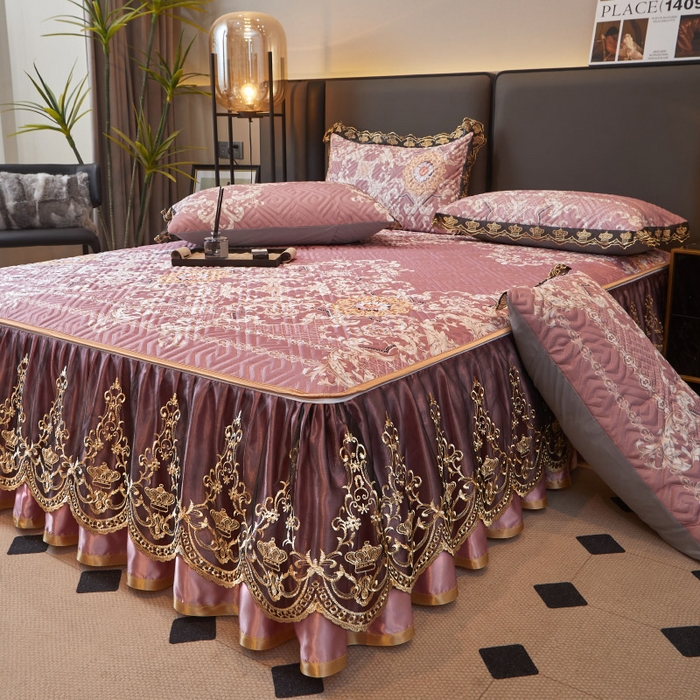 91家纺网 家纺一手货源 找家纺 罗艺轩 2025新款可拆卸床笠式床裙印花冰丝席 华尔兹