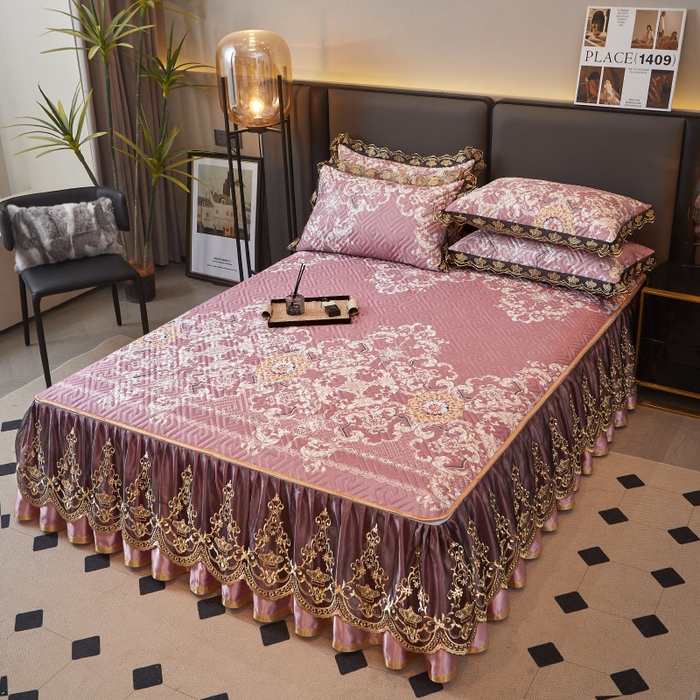 91家纺网 家纺一手货源 找家纺 罗艺轩 2025新款可拆卸床笠式床裙印花冰丝席 华尔兹