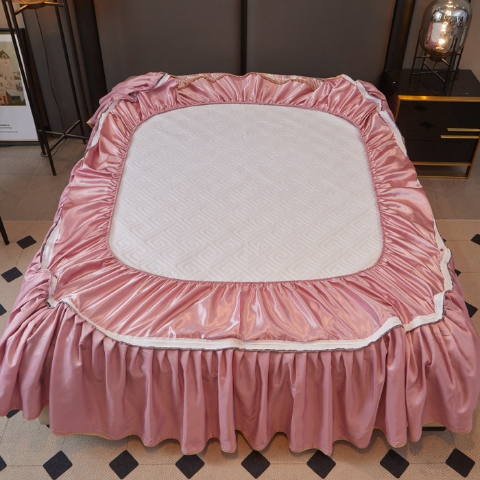 91家纺网 家纺一手货源 找家纺 罗艺轩 2025新款可拆卸床笠式床裙印花冰丝席 华尔兹