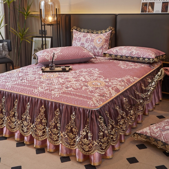 91家纺网 家纺一手货源 找家纺 罗艺轩 2025新款可拆卸床笠式床裙印花冰丝席 华尔兹