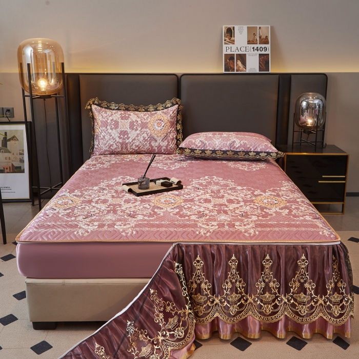 91家纺网 家纺一手货源 找家纺 罗艺轩 2025新款可拆卸床笠式床裙印花冰丝席 华尔兹