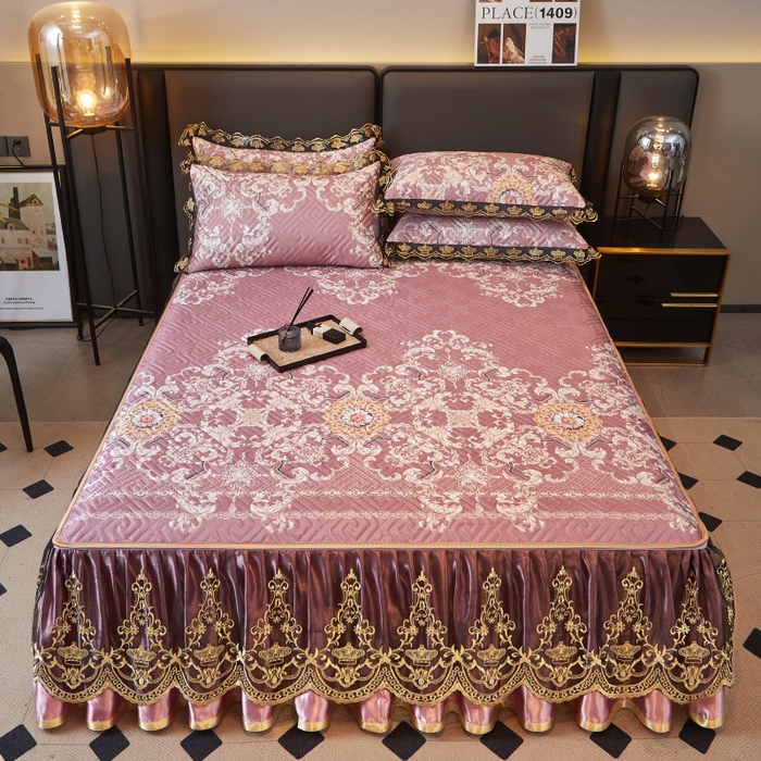 91家纺网 家纺一手货源 找家纺 罗艺轩 2025新款可拆卸床笠式床裙印花冰丝席 华尔兹