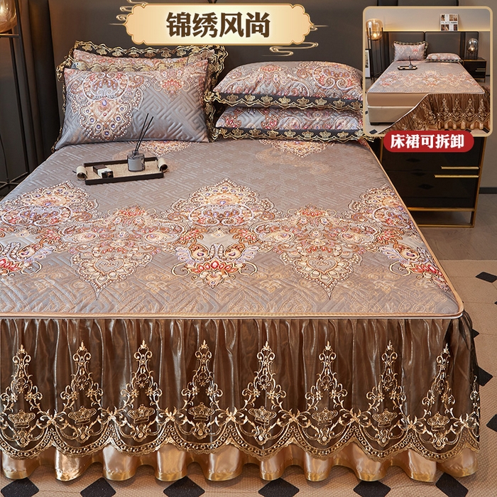 罗艺轩 2025新款可拆卸床笠式床裙印花冰丝席 锦绣风尚