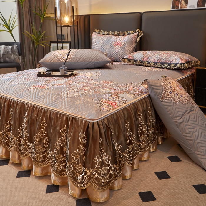 91家纺网 家纺一手货源 找家纺 罗艺轩 2025新款可拆卸床笠式床裙印花冰丝席 锦绣风尚