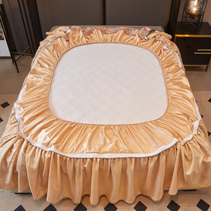 91家纺网 家纺一手货源 找家纺 罗艺轩 2025新款可拆卸床笠式床裙印花冰丝席 锦绣风尚