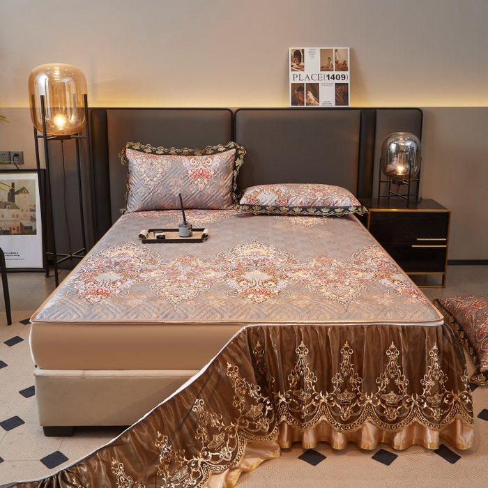 91家纺网 家纺一手货源 找家纺 罗艺轩 2025新款可拆卸床笠式床裙印花冰丝席 锦绣风尚