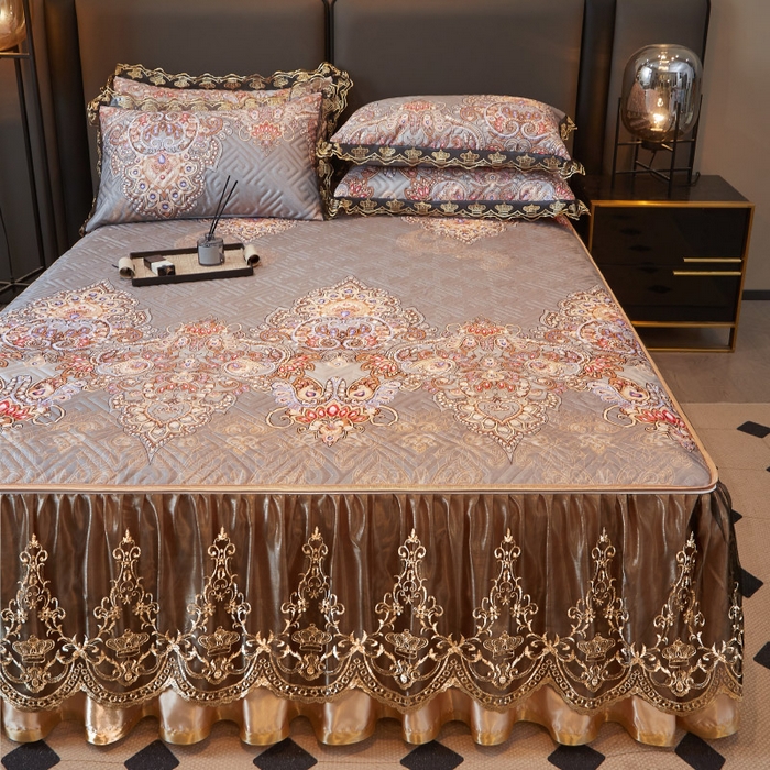 91家纺网 家纺一手货源 找家纺 罗艺轩 2025新款可拆卸床笠式床裙印花冰丝席 锦绣风尚