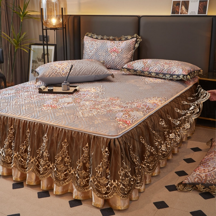 91家纺网 家纺一手货源 找家纺 罗艺轩 2025新款可拆卸床笠式床裙印花冰丝席 锦绣风尚