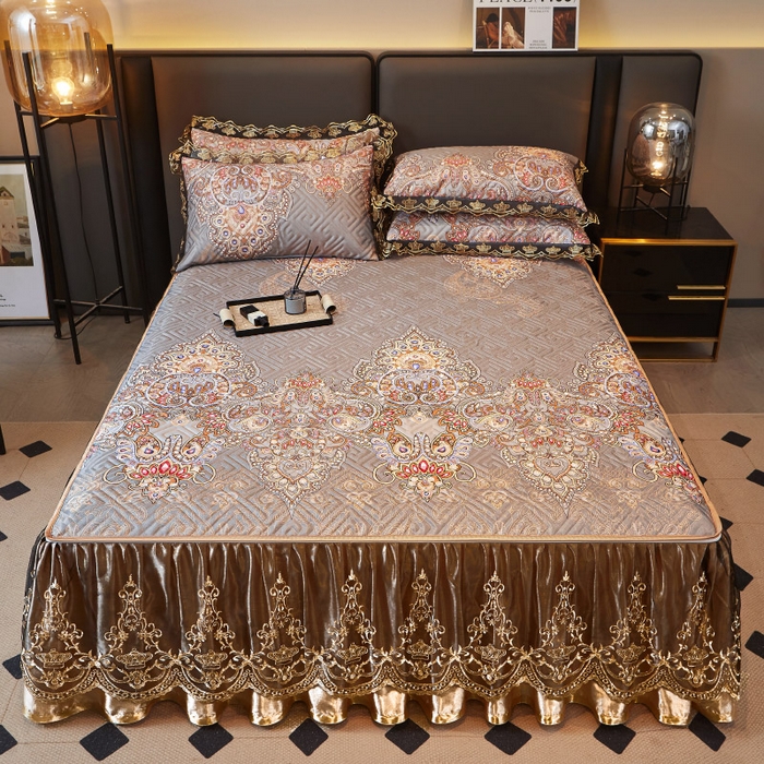 91家纺网 家纺一手货源 找家纺 罗艺轩 2025新款可拆卸床笠式床裙印花冰丝席 锦绣风尚