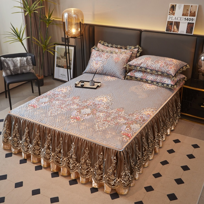 91家纺网 家纺一手货源 找家纺 罗艺轩 2025新款可拆卸床笠式床裙印花冰丝席 锦绣风尚