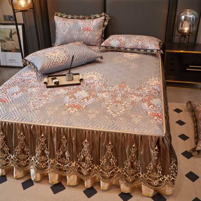 91家纺网 家纺一手货源 找家纺 罗艺轩 2025新款可拆卸床笠式床裙印花冰丝席 锦绣风尚