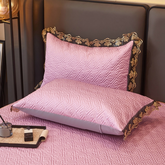 91家纺网 家纺一手货源 找家纺 罗艺轩 2025新款可拆卸床笠式床裙印花冰丝席 罗曼-粉紫