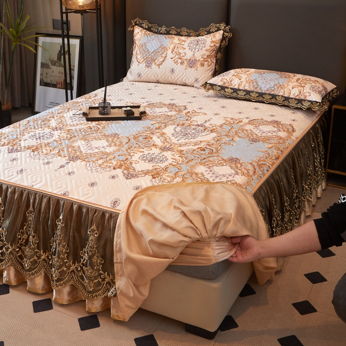 91家纺网 家纺一手货源 找家纺 罗艺轩 2025新款可拆卸床笠式床裙印花冰丝席 罗曼时光