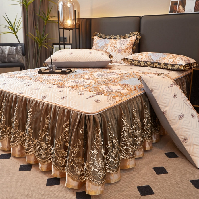 91家纺网 家纺一手货源 找家纺 罗艺轩 2025新款可拆卸床笠式床裙印花冰丝席 罗曼时光