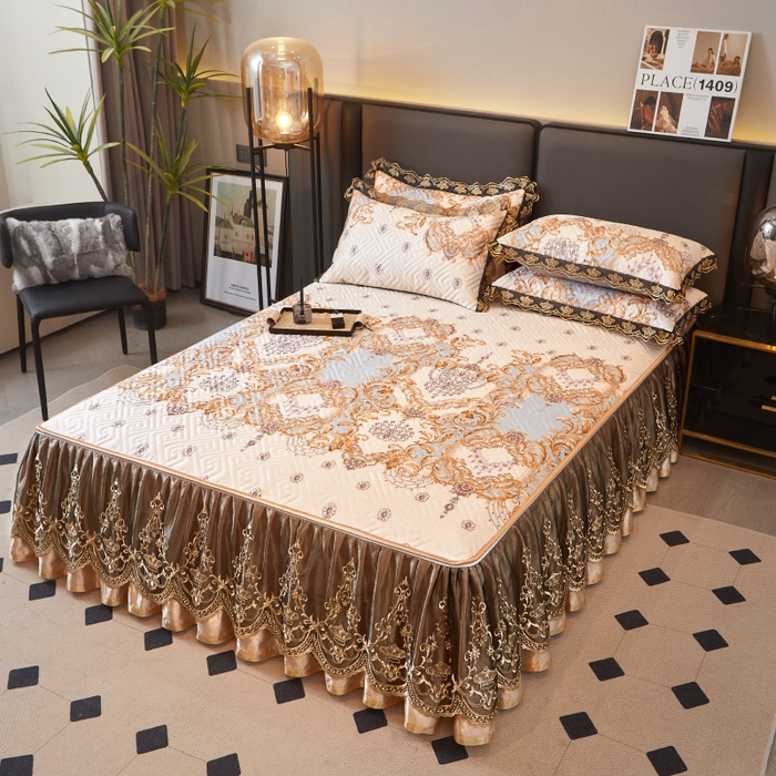 91家纺网 家纺一手货源 找家纺 罗艺轩 2025新款可拆卸床笠式床裙印花冰丝席 罗曼时光