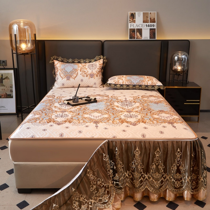 91家纺网 家纺一手货源 找家纺 罗艺轩 2025新款可拆卸床笠式床裙印花冰丝席 罗曼时光