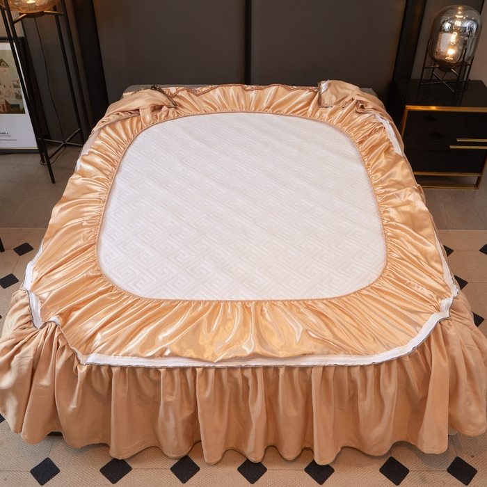 91家纺网 家纺一手货源 找家纺 罗艺轩 2025新款可拆卸床笠式床裙印花冰丝席 罗曼时光