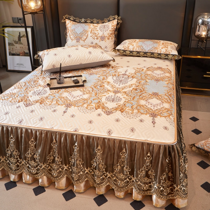 91家纺网 家纺一手货源 找家纺 罗艺轩 2025新款可拆卸床笠式床裙印花冰丝席 罗曼时光