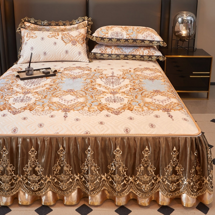 91家纺网 家纺一手货源 找家纺 罗艺轩 2025新款可拆卸床笠式床裙印花冰丝席 罗曼时光