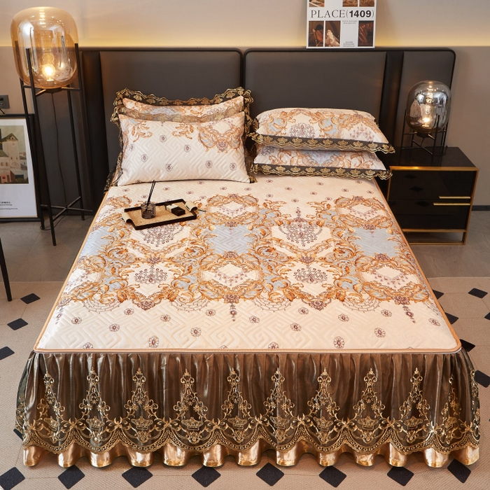 91家纺网 家纺一手货源 找家纺 罗艺轩 2025新款可拆卸床笠式床裙印花冰丝席 罗曼时光