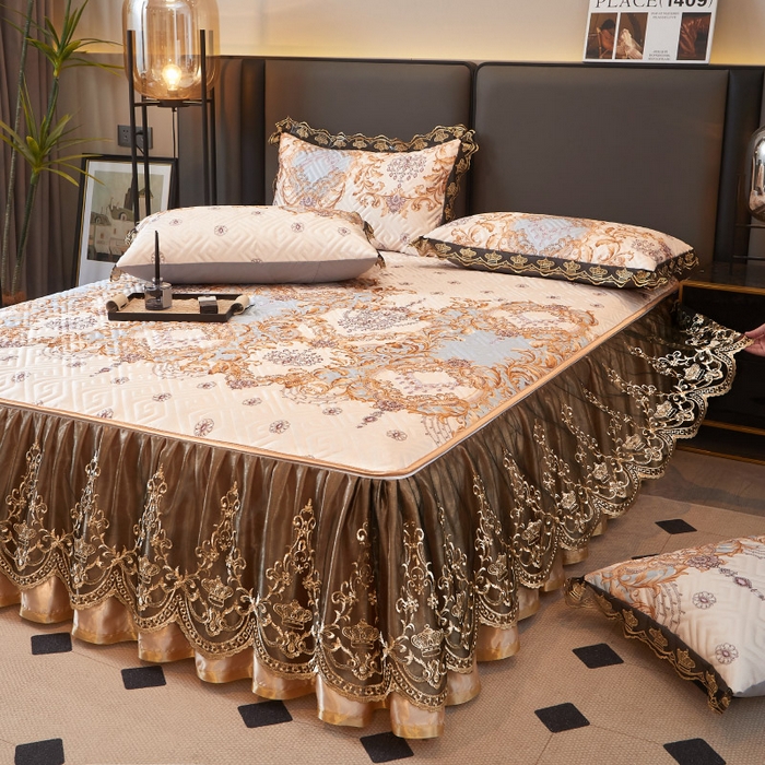 91家纺网 家纺一手货源 找家纺 罗艺轩 2025新款可拆卸床笠式床裙印花冰丝席 罗曼时光