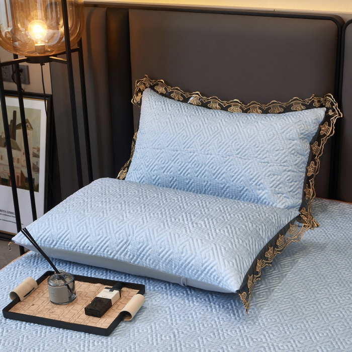 91家纺网 家纺一手货源 找家纺 罗艺轩 2025新款可拆卸床笠式床裙印花冰丝席 罗曼-天空蓝