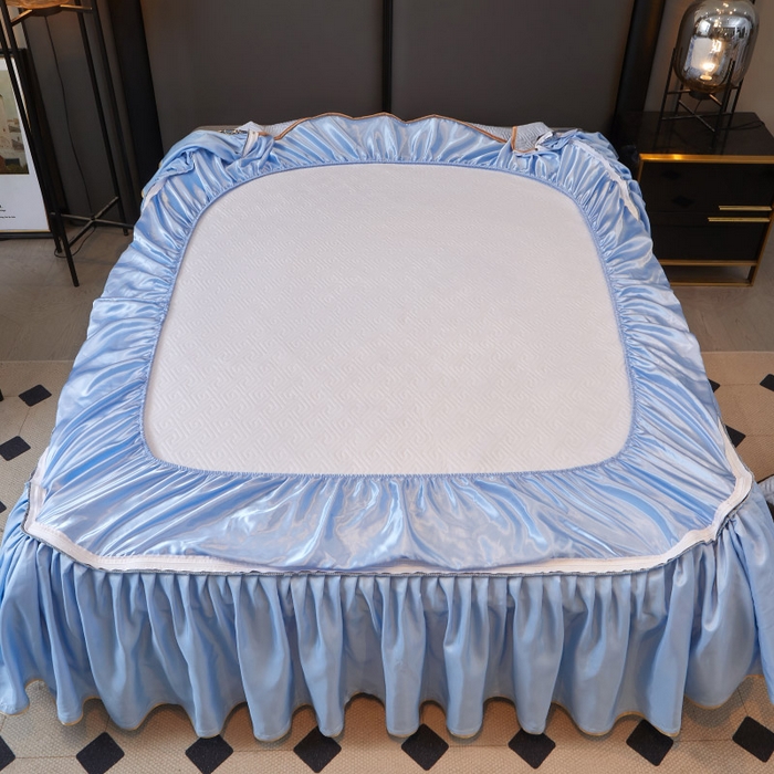 91家纺网 家纺一手货源 找家纺 罗艺轩 2025新款可拆卸床笠式床裙印花冰丝席 罗曼-天空蓝