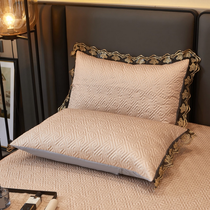 91家纺网 家纺一手货源 找家纺 罗艺轩 2025新款可拆卸床笠式床裙印花冰丝席 罗曼-香槟金