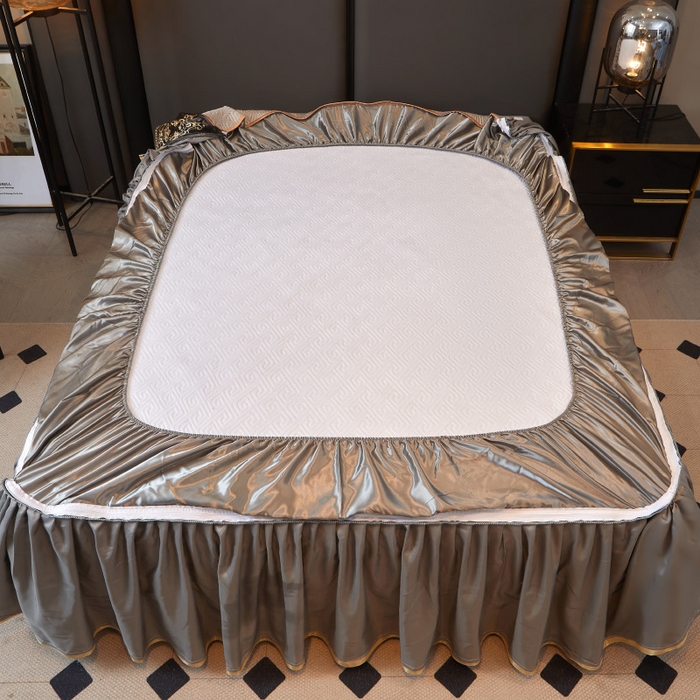 91家纺网 家纺一手货源 找家纺 罗艺轩 2025新款可拆卸床笠式床裙印花冰丝席 罗曼-雅士灰