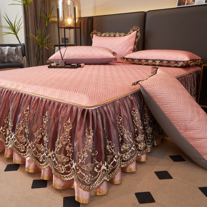 91家纺网 家纺一手货源 找家纺 罗艺轩 2025新款可拆卸床笠式床裙印花冰丝席 罗曼-玉色