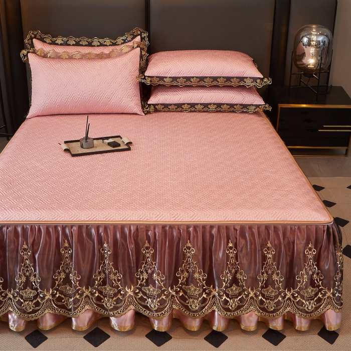 91家纺网 家纺一手货源 找家纺 罗艺轩 2025新款可拆卸床笠式床裙印花冰丝席 罗曼-玉色