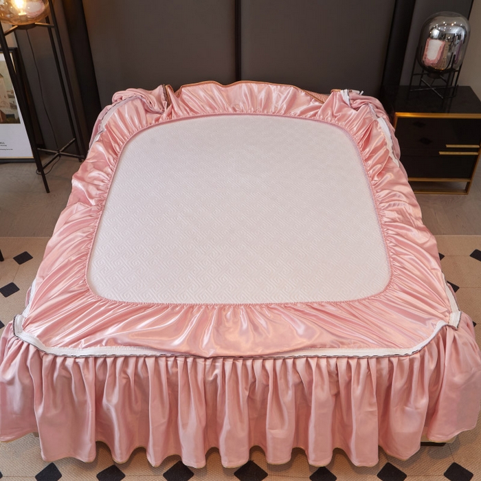 91家纺网 家纺一手货源 找家纺 罗艺轩 2025新款可拆卸床笠式床裙印花冰丝席 罗曼-玉色