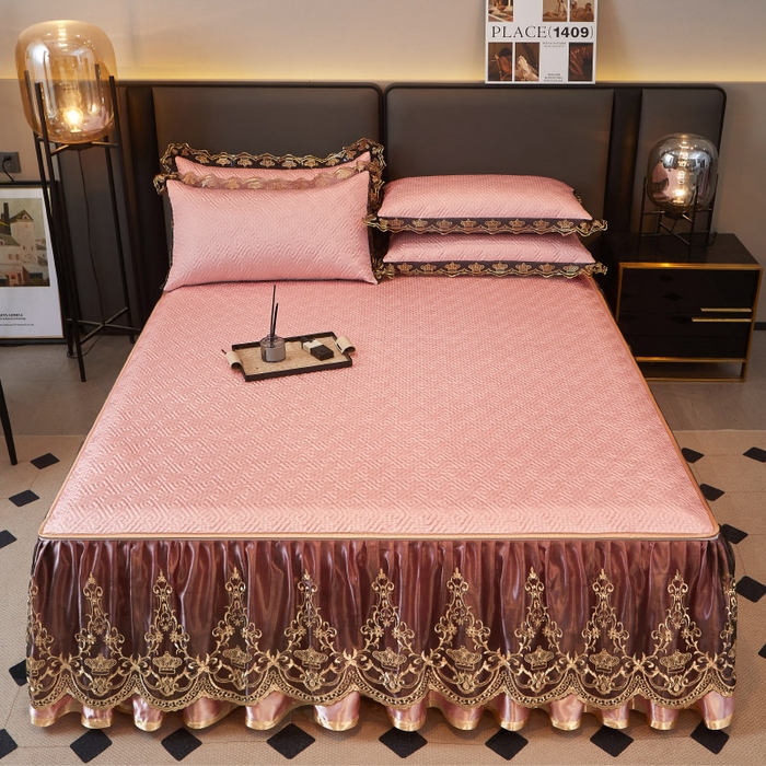 91家纺网 家纺一手货源 找家纺 罗艺轩 2025新款可拆卸床笠式床裙印花冰丝席 罗曼-玉色