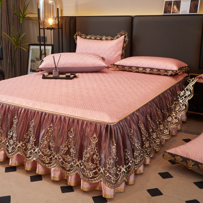 91家纺网 家纺一手货源 找家纺 罗艺轩 2025新款可拆卸床笠式床裙印花冰丝席 罗曼-玉色