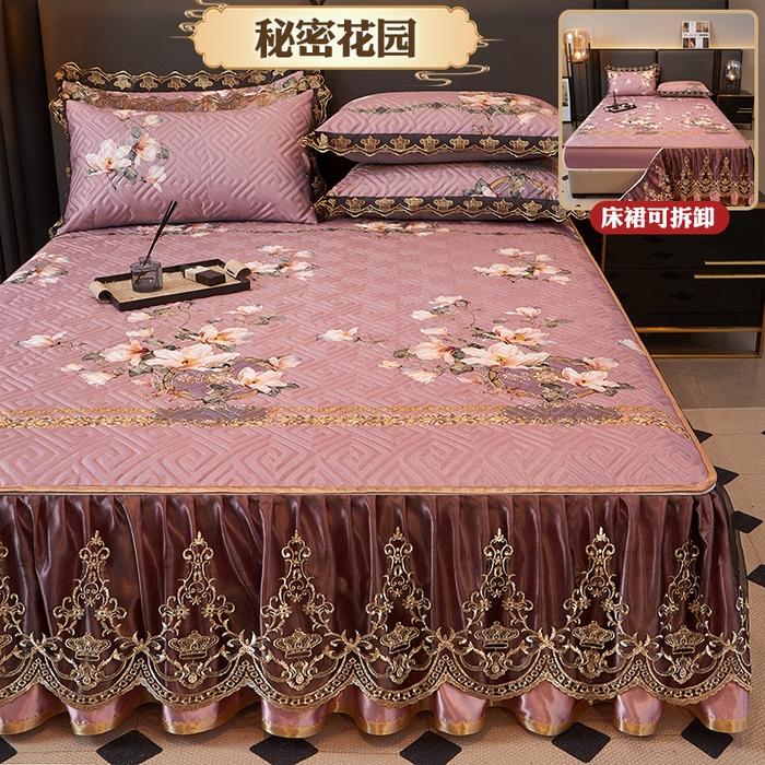 罗艺轩 2025新款可拆卸床笠式床裙印花冰丝席 秘密花园