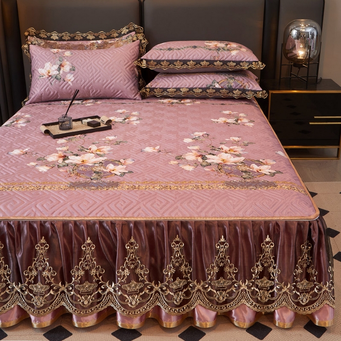 91家纺网 家纺一手货源 找家纺 罗艺轩 2025新款可拆卸床笠式床裙印花冰丝席 秘密花园