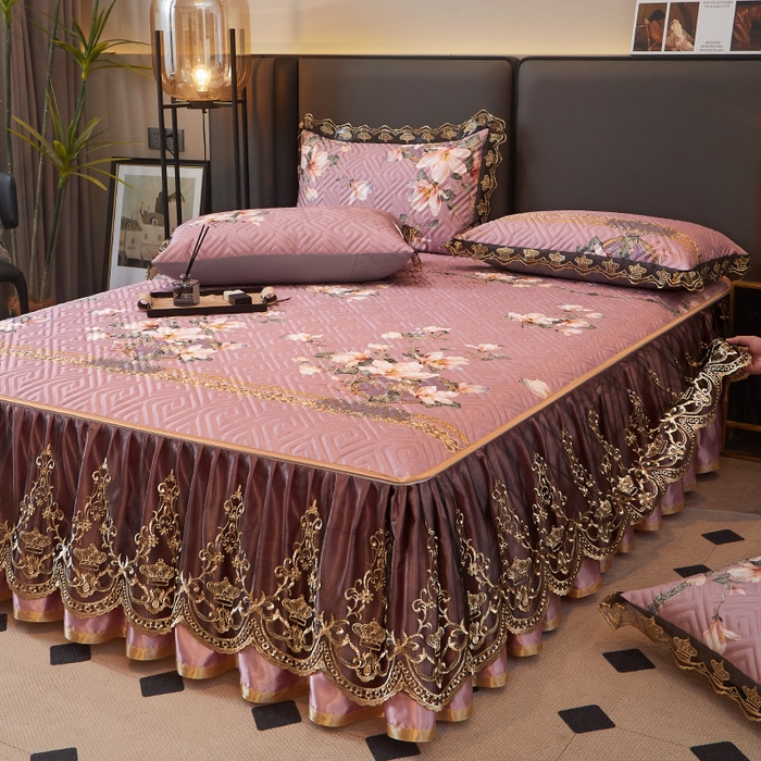 91家纺网 家纺一手货源 找家纺 罗艺轩 2025新款可拆卸床笠式床裙印花冰丝席 秘密花园