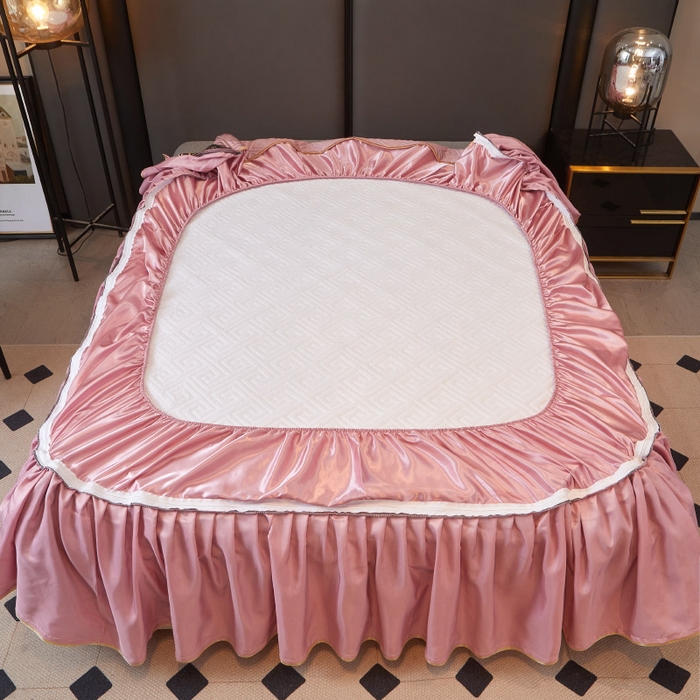 91家纺网 家纺一手货源 找家纺 罗艺轩 2025新款可拆卸床笠式床裙印花冰丝席 秘密花园