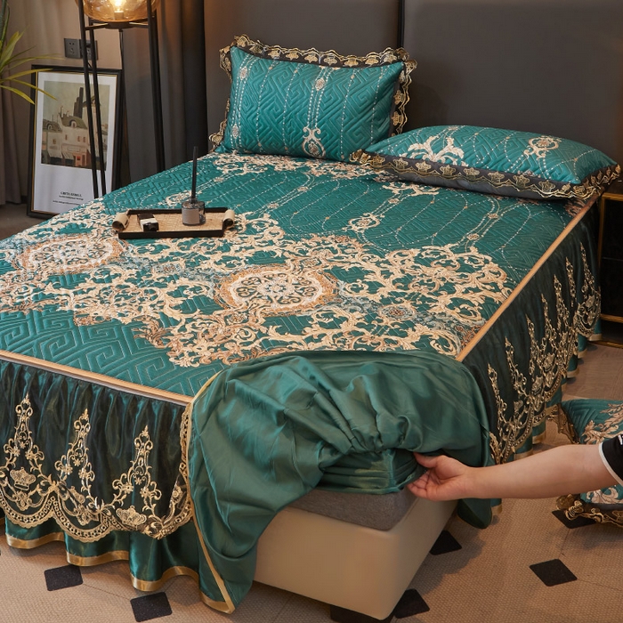 91家纺网 家纺一手货源 找家纺 罗艺轩 2025新款可拆卸床笠式床裙印花冰丝席 瑞卡斯